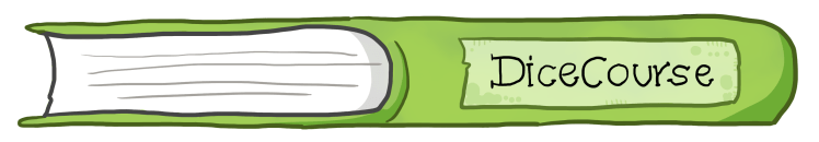 Ein grünes Buch mit dem Titel "DiceCourse"